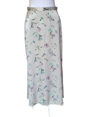 90s Exact Change Silver Skirt With Teal Purple Floral Print